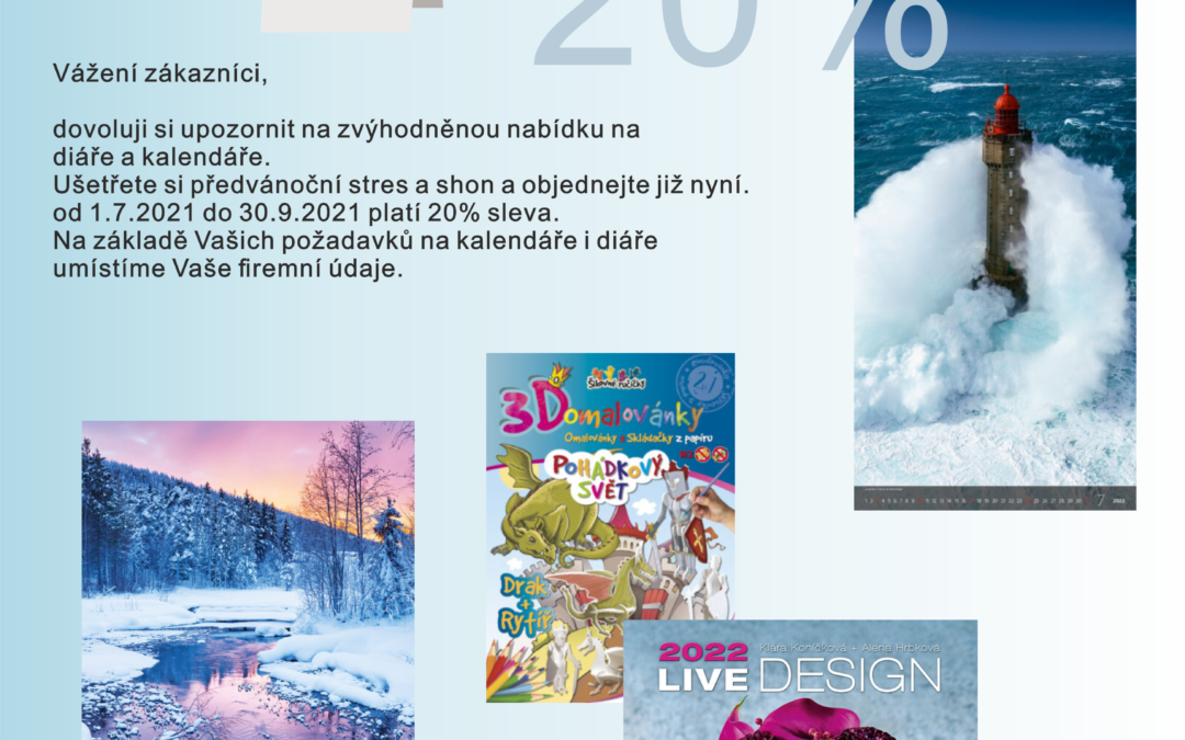 Zvýhodněná nabídka kalendářů a diářů pro rok 2022