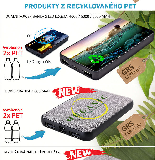 RPET Power banky z PET lahví